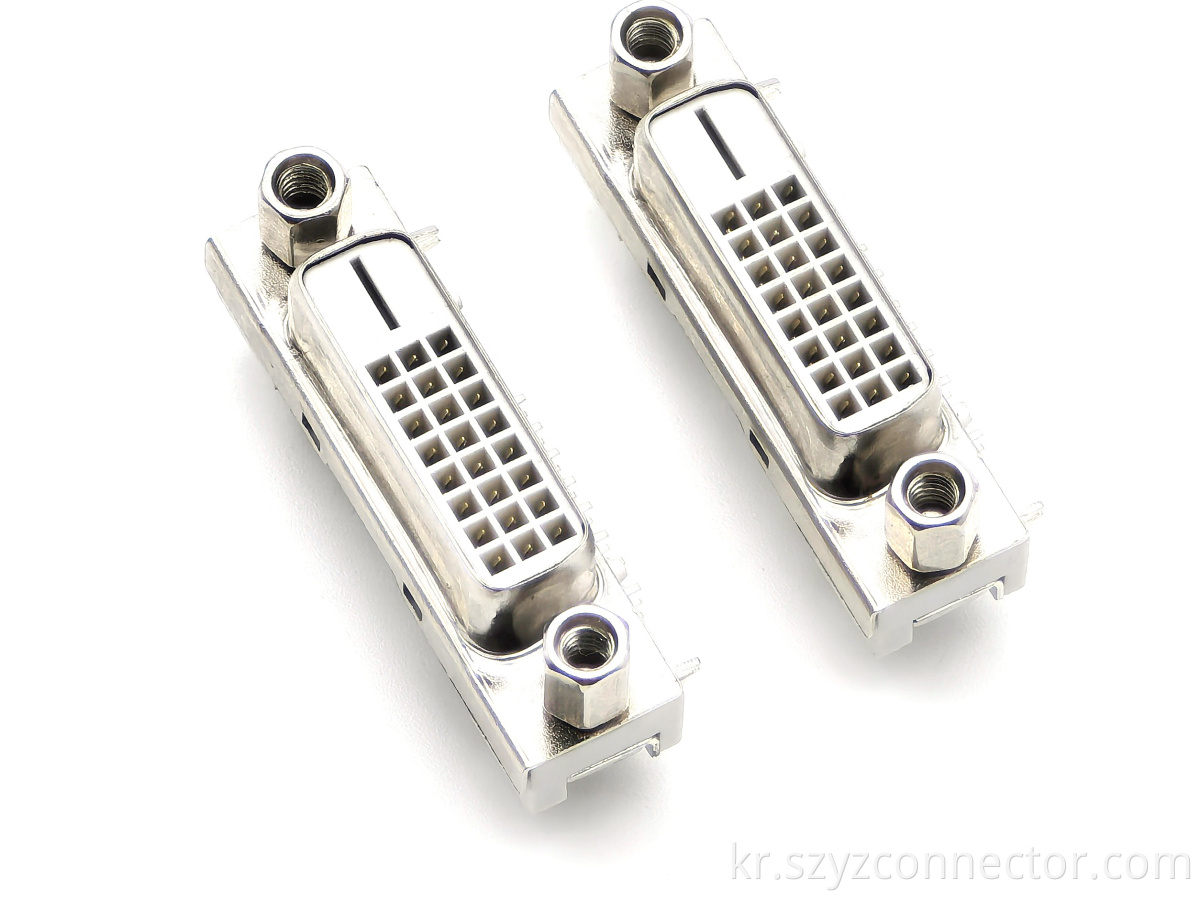 DVI Connector Right Angle DIP Female With Selective Gold Plating and Riveting Including Screws White 29P